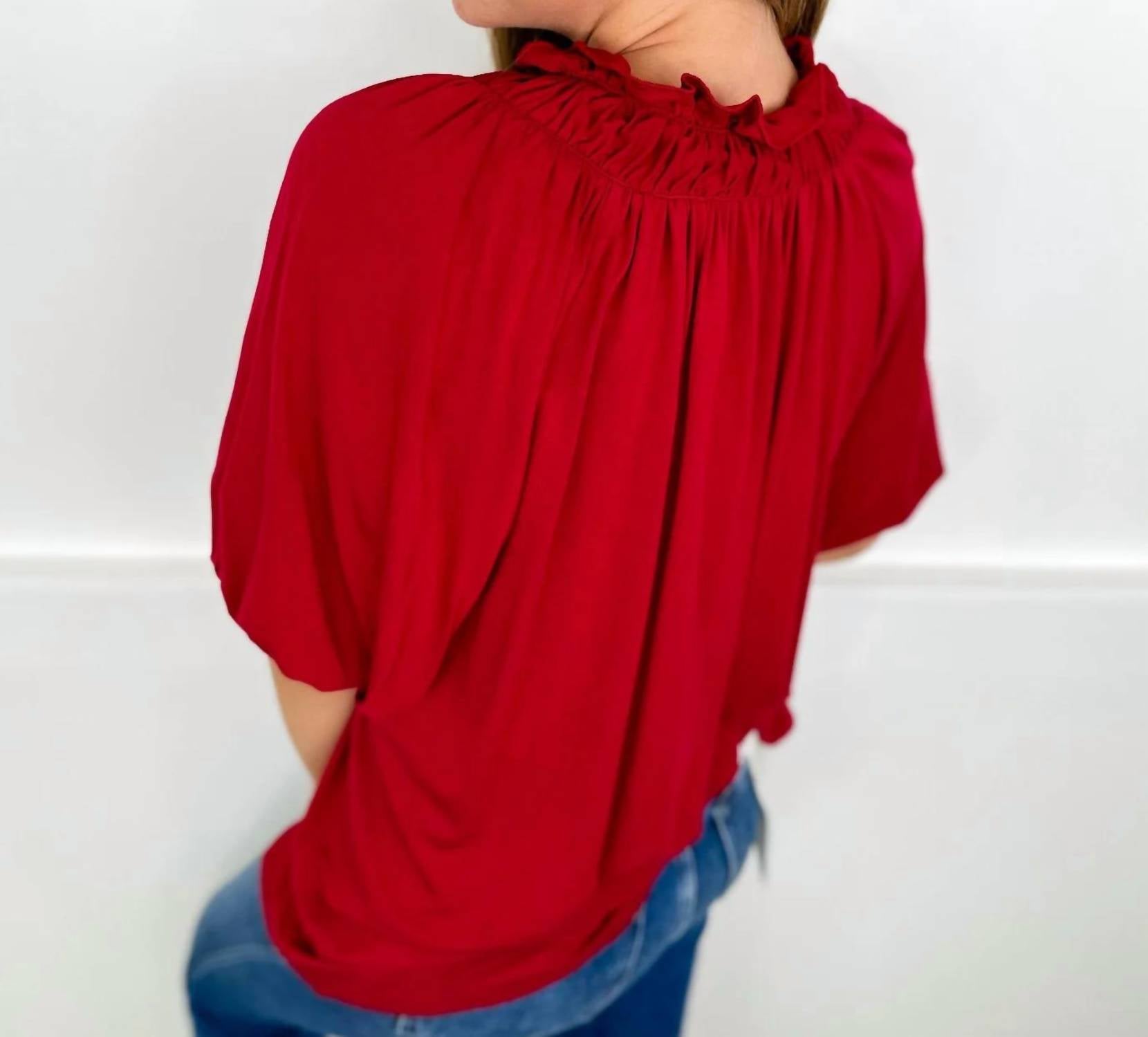 Bibi - Rayon Blend Balloon Sleeves Top