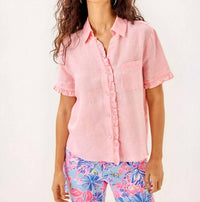 Lilly Pulitzer Carden Ruffle Top in sorbet pink x resort white - women's shirt - alternate view