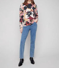 Charlie B - Printed Crew Neck Sweater With Sleeve Zippers