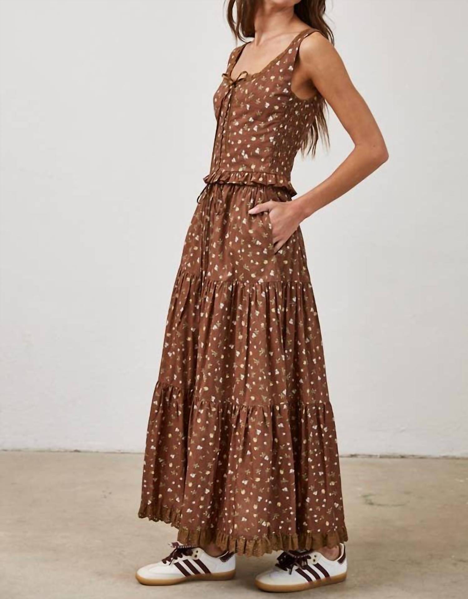 Creamon Floral Lace Trim Front Tie Top & Skirt Set in choco - women's skirt - view 5