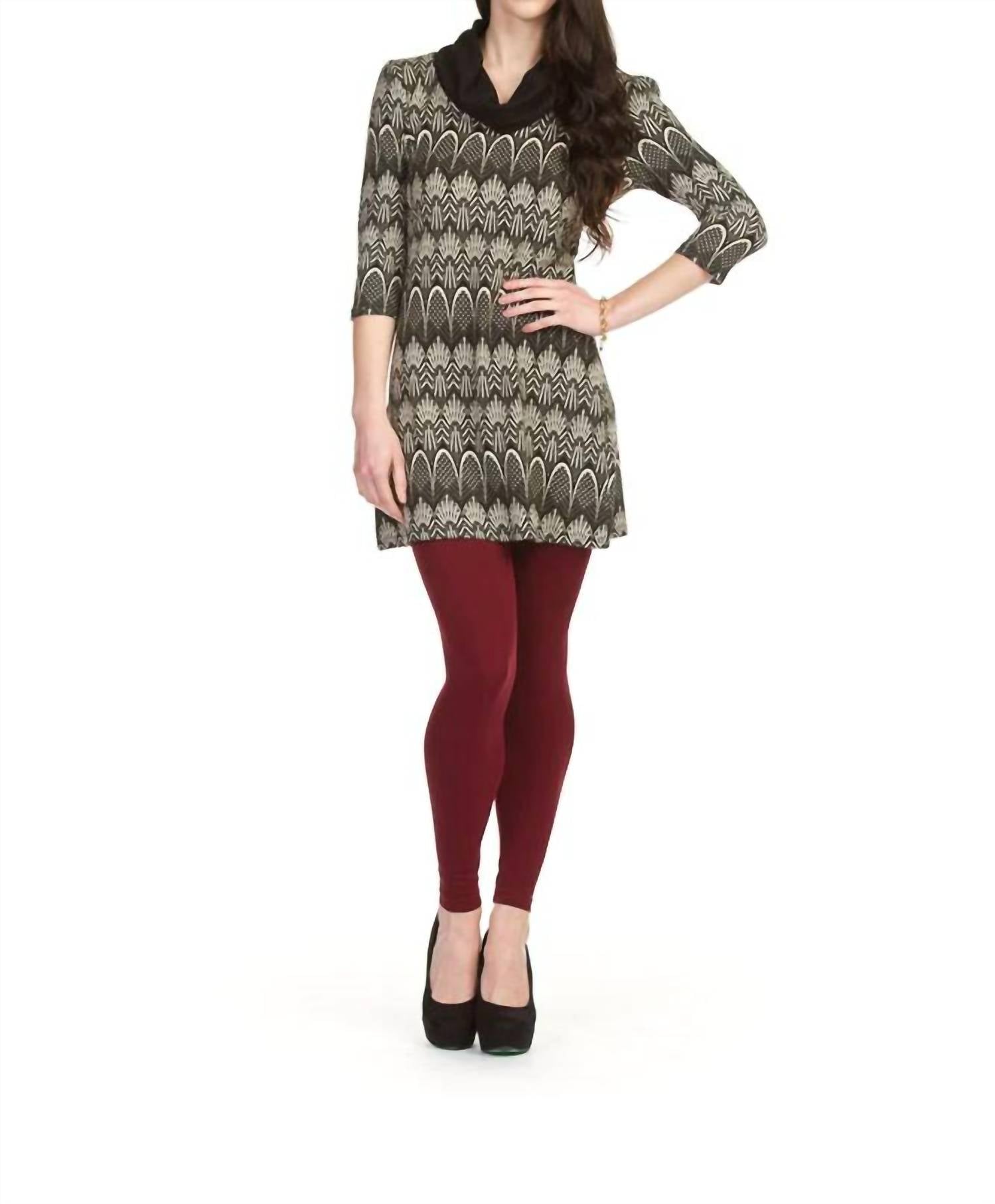 Papillon - Deco Print Cowl Neck 3/4 Sleeve Sweater Dress