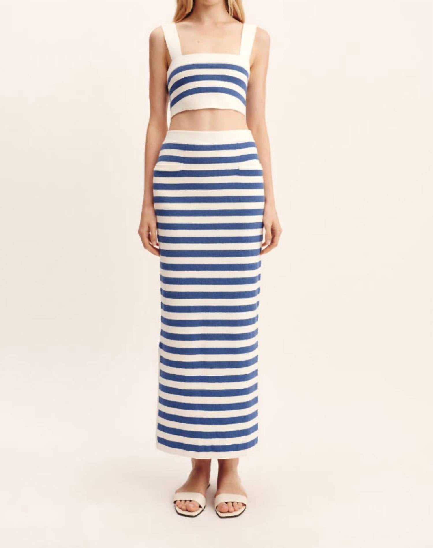 POSSE Ari Maxi Skirt in blue stripe - women's skirt