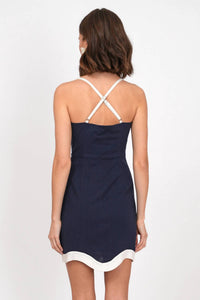 Adelyn Rae - Scalloped Linen Trim Mini Dress