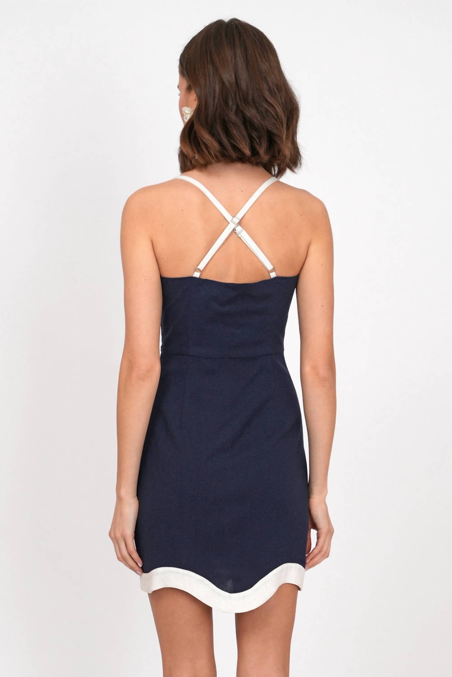 Adelyn Rae - Scalloped Linen Trim Mini Dress