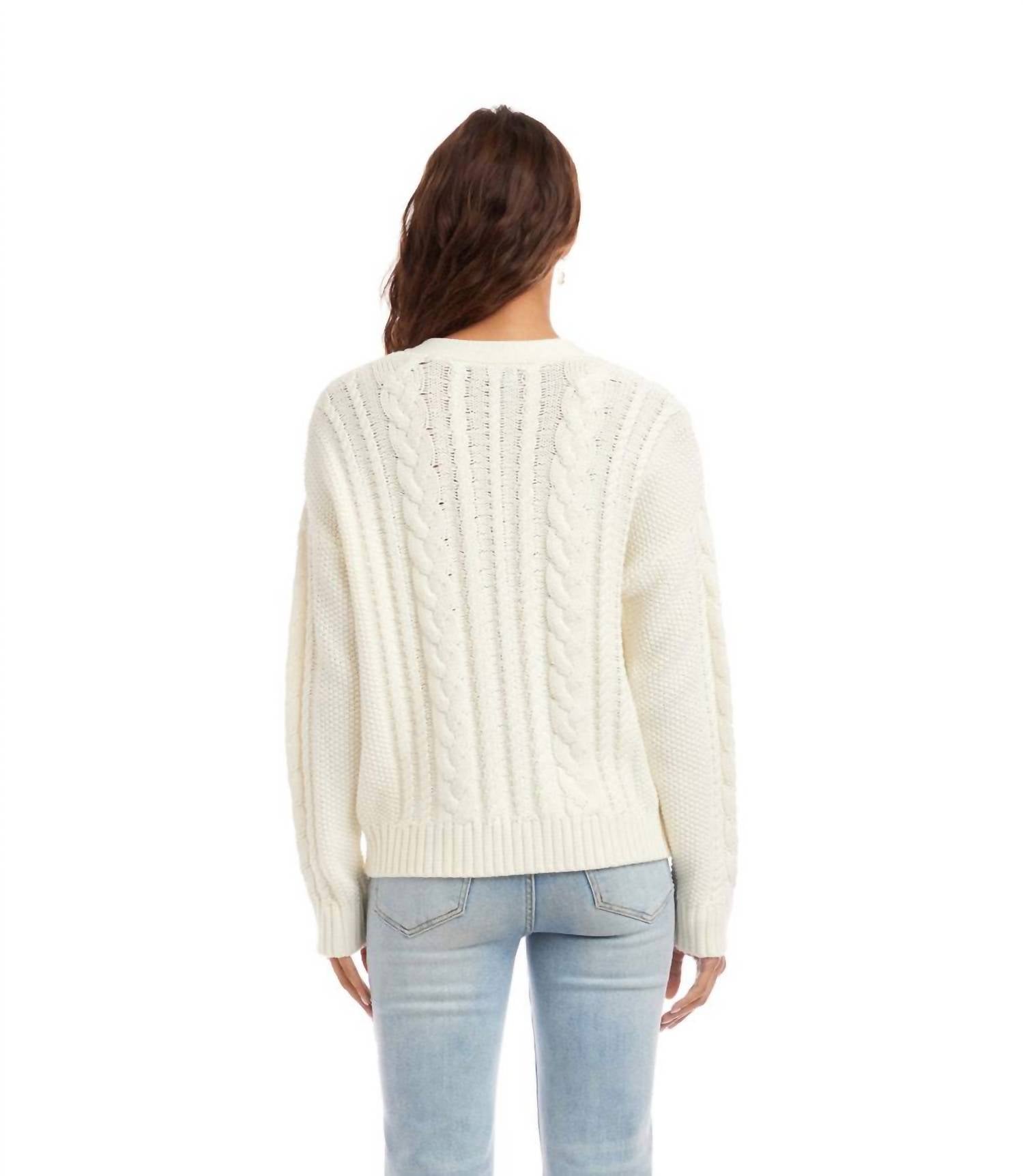 Karen Kane Cable Knit Cardigan Sweater in cream - women's cardigan - alternate view