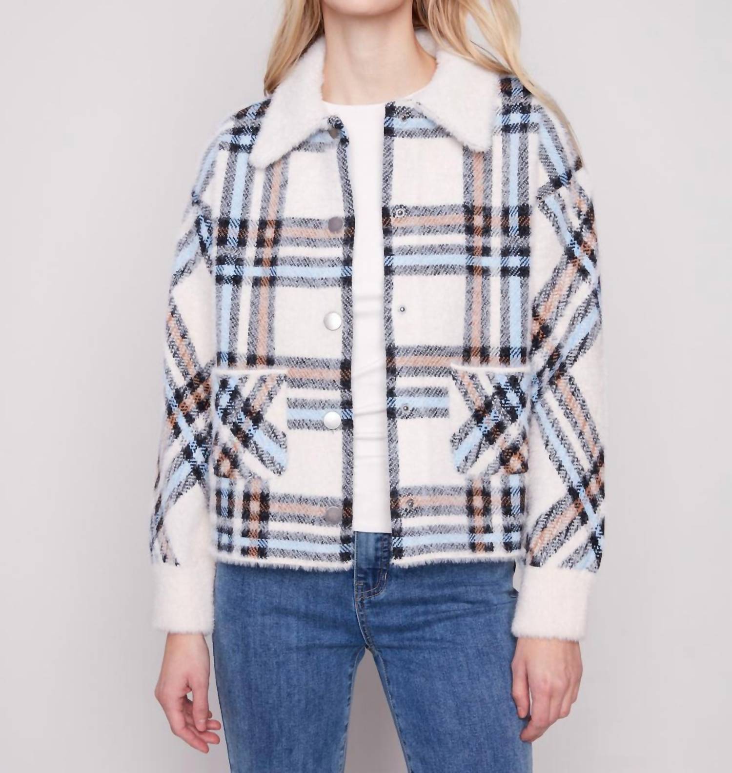 Charlie B - Short Plaid Knit Jacket