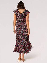 Apricot - Ditsy Floral Ruffle Wrap Midi Dress