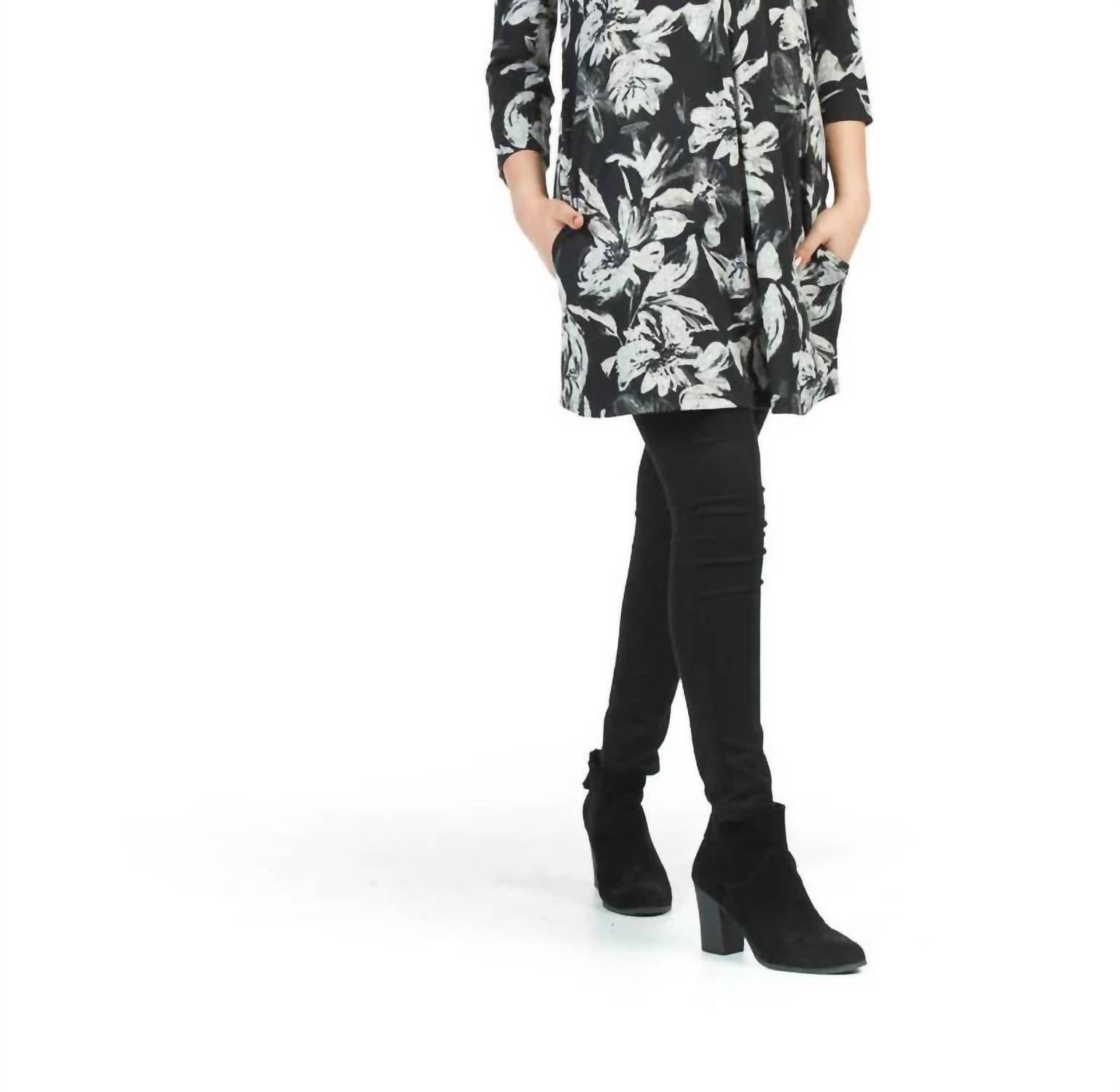 Papillon - Floral Print Pleat Front Sweater Dress