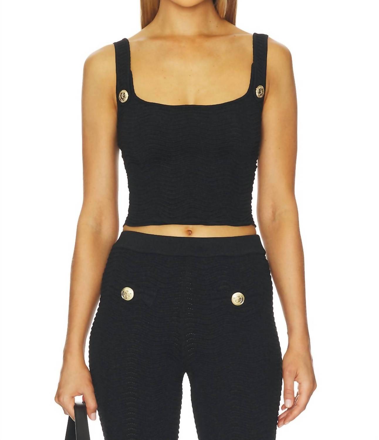 RETROFETE Aloe Knit Crop Top in metallic black - women's shirt