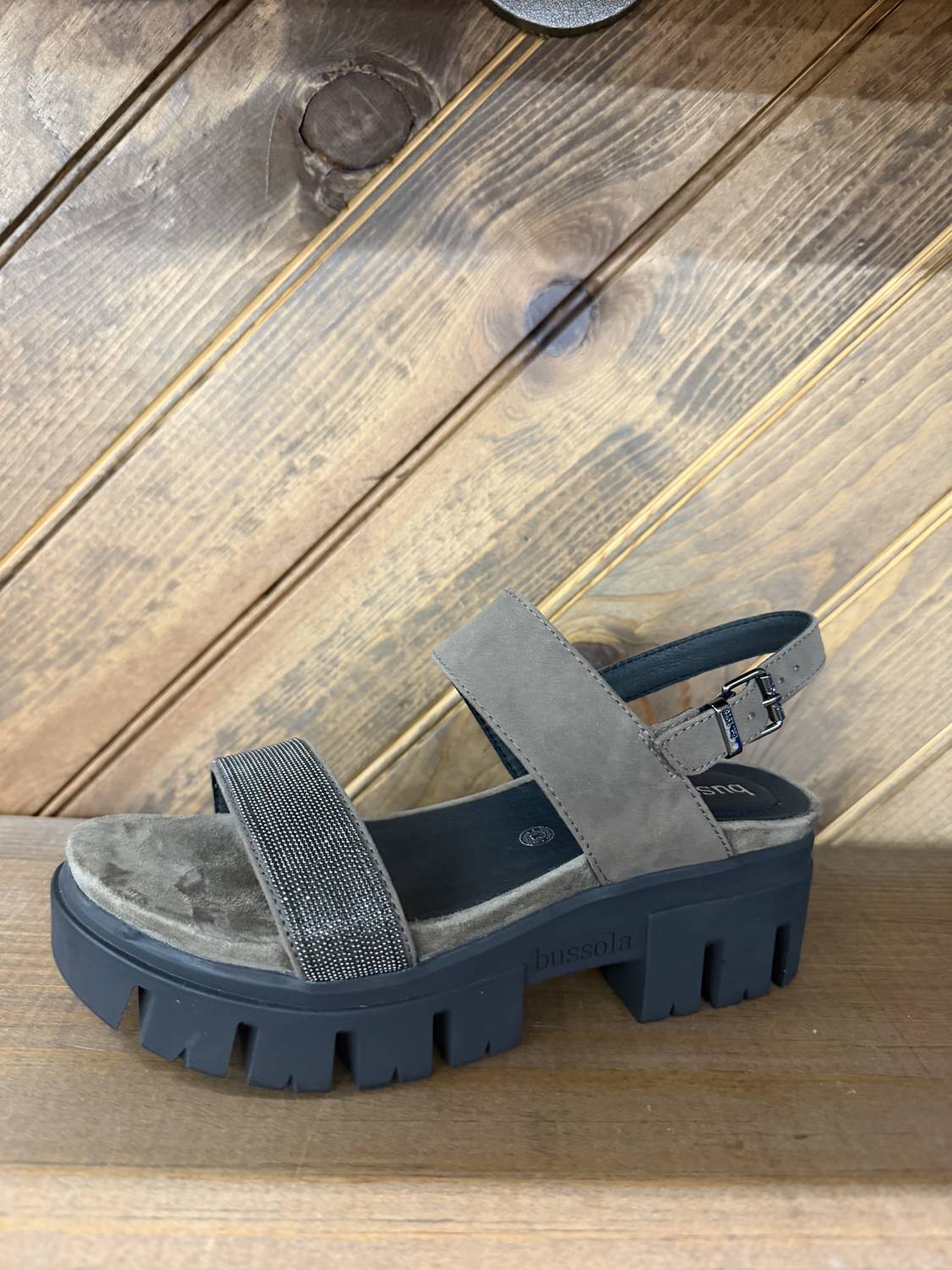 bussola Women's Colleen Sandal in silk suede dark taupe - women's sandal