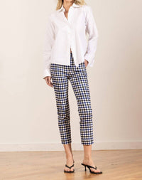 Avenue Montaigne Lulu Straight Cropped Pant in check blue black - women's pants