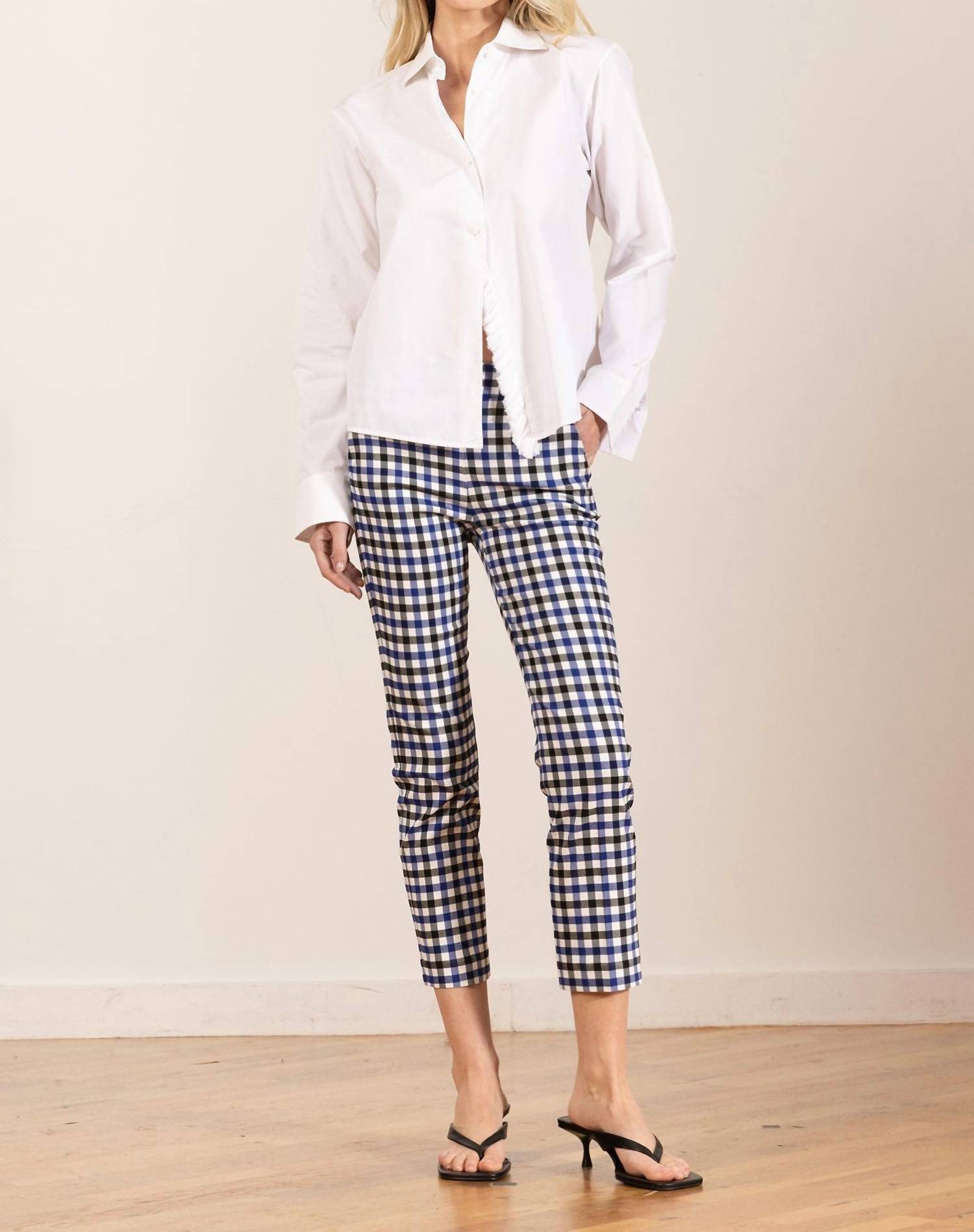Avenue Montaigne Lulu Straight Cropped Pant in check blue black - women's pants