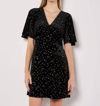 Apricot - Button Thru Star Velvet Dress