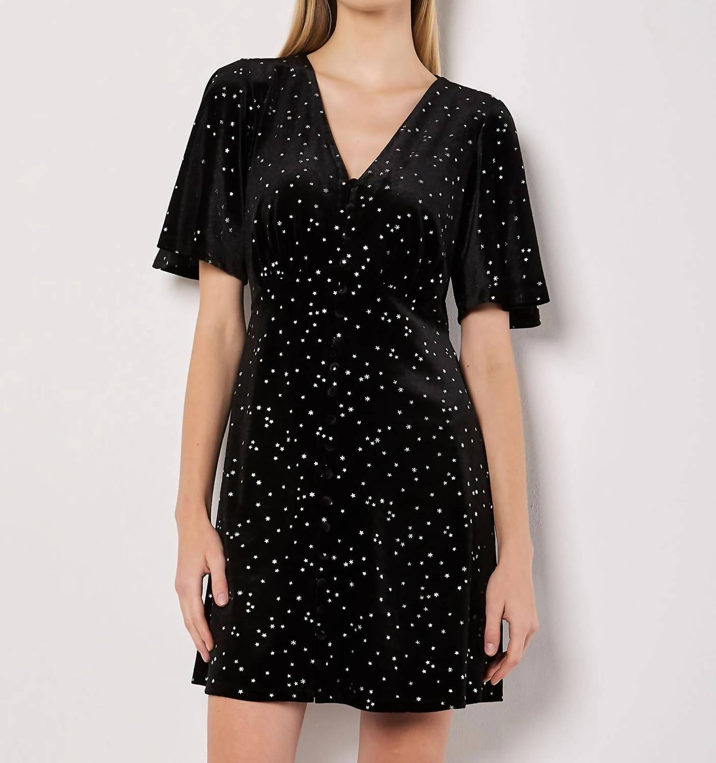 Apricot - Button Thru Star Velvet Dress
