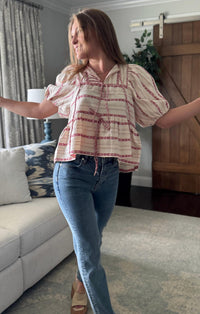 Saylor - Fernanda Puff Sleeves Stripe Top