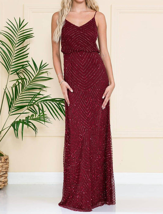 Amelia Couture - Beaded Sleeveless V-neck Gown