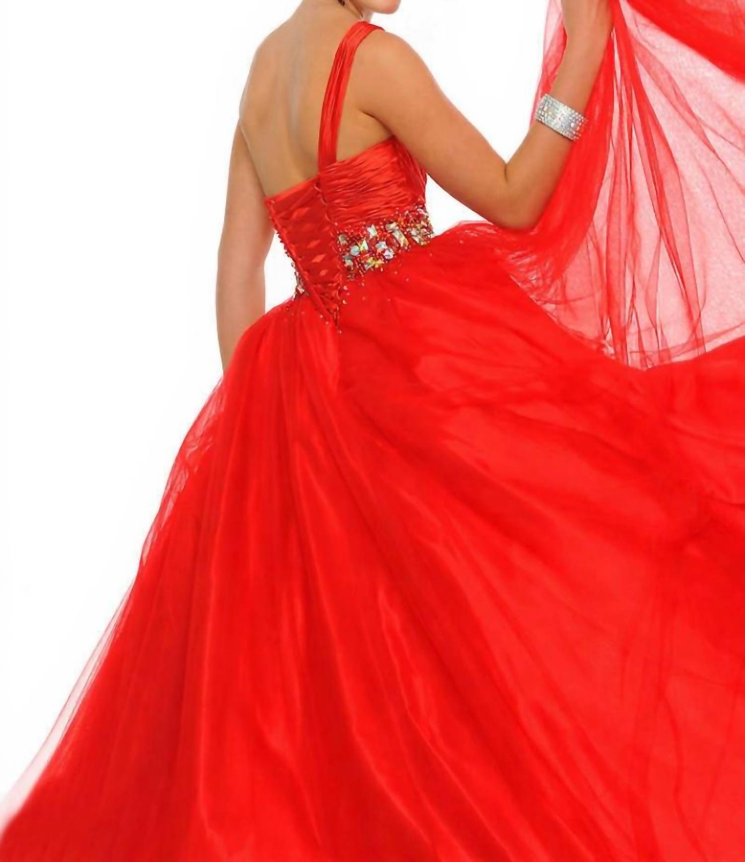 Precious Formals - Jeweled One Shoulder Ball Gown