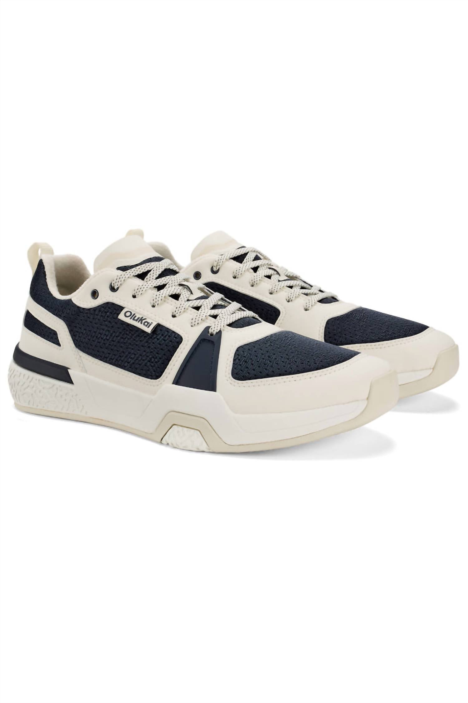 OluKai Men's 'anau Court Sneakers in mood indigo bright white - men's sneaker - detail view