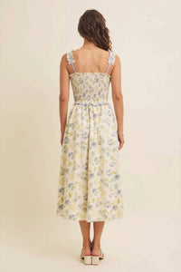 In February - Lovely Floral Smocked Midi Dress With Bow