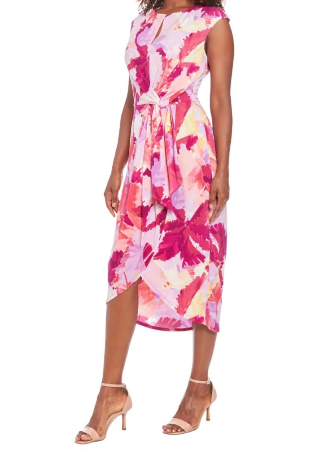 London Times - Cap Sleeve Multi Print Midi Dress