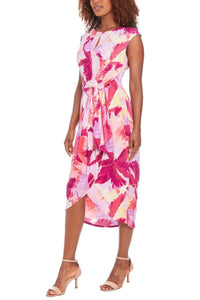 London Times - Cap Sleeve Multi Print Midi Dress