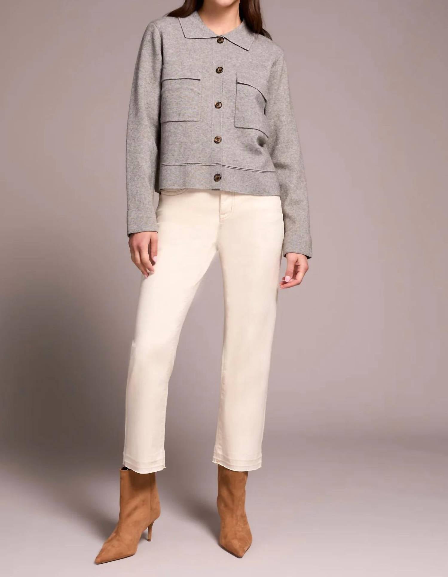 Tribal - Double Knit Collared Sweater Cardigan