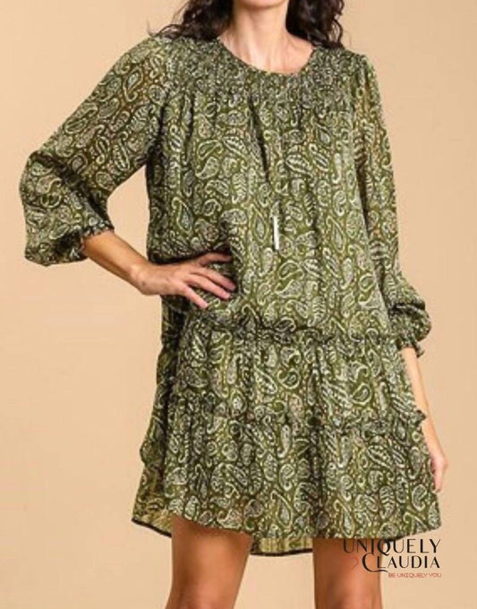 Umgee - Casey Paisley & Lurex Tiered Mini Dress