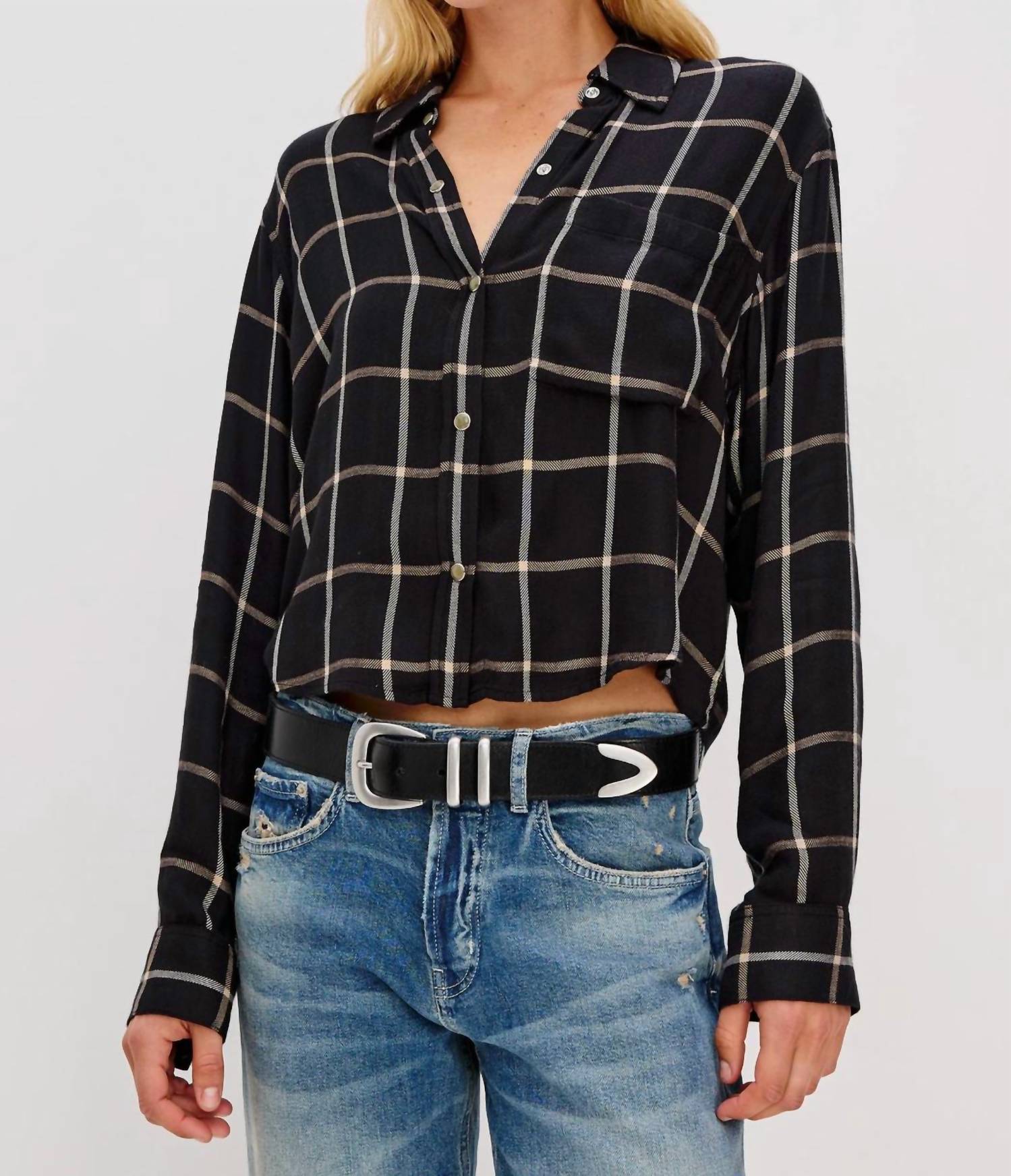 Rails Malin Long Sleeve Top in onyx sand birch - women's shirt