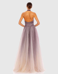 MAC DUGGAL Glitter Halter Ballgown Gown in charcoal ombre - women's dress - detail view