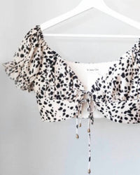 The Vintage Shop - Women's Animal Print Ruched Tie Front Crop Top