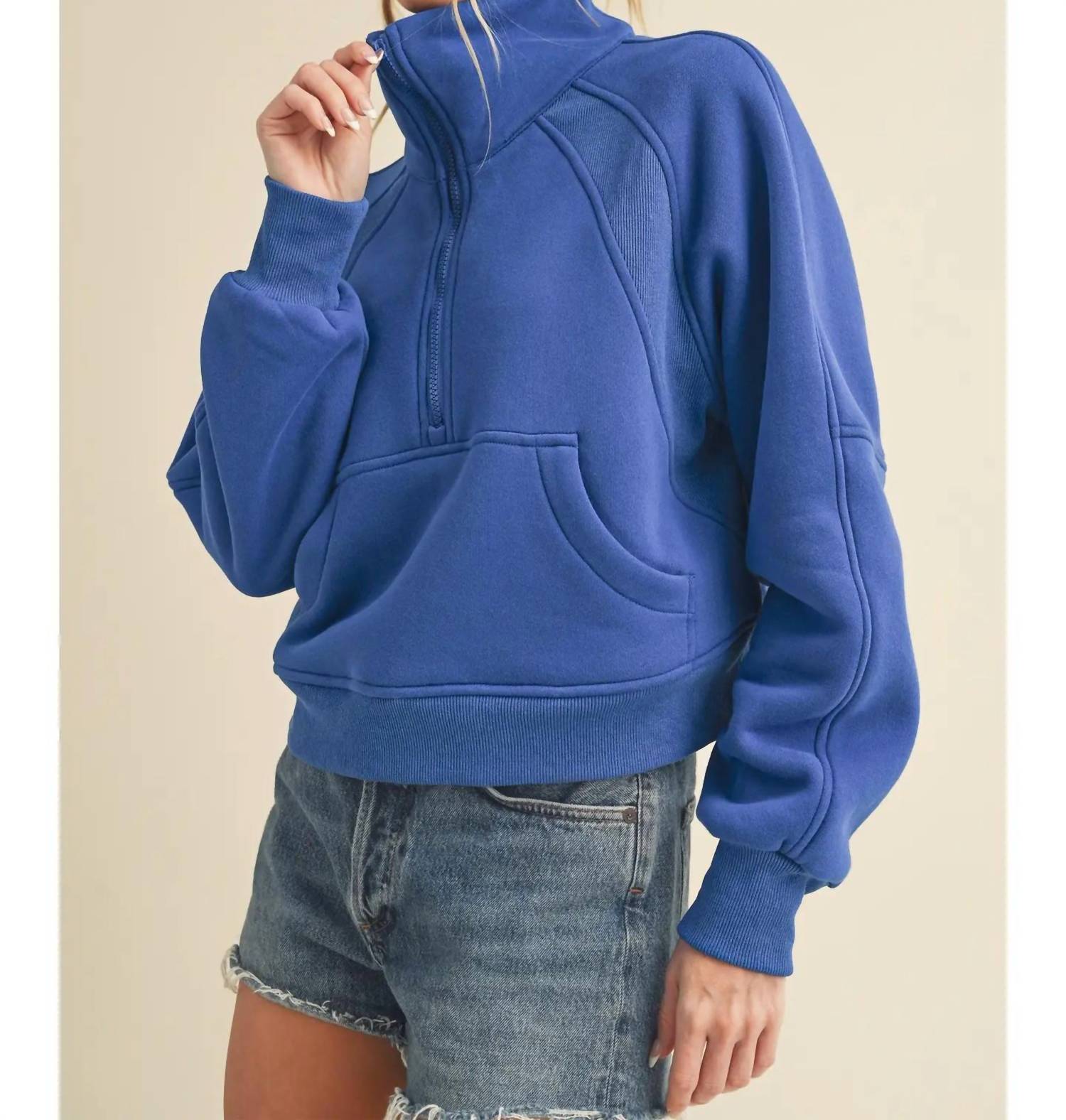 Aemi + Co - Dove Funnel Neck Half Zip Pullover