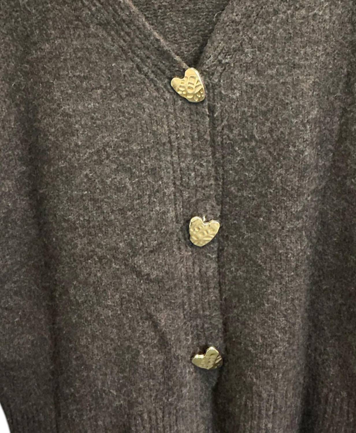 Little Daisy Closet Women's Chunky Knit Button Sweater in coffee bean - women's cardigan - detail view