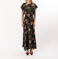 Ulla Johnson Mariam Silk Bias Cut Flutter Sleeve Dress in nuit - women's dress