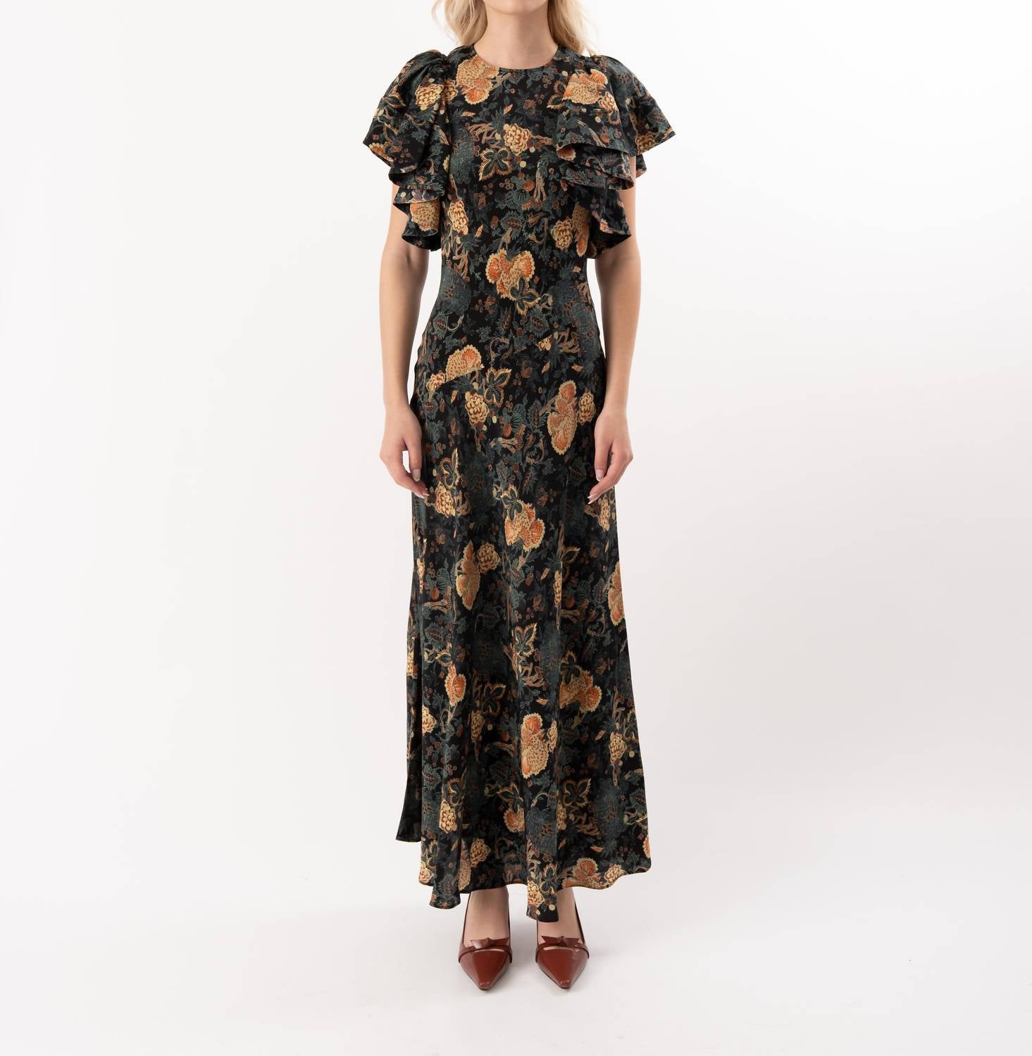 Ulla Johnson Mariam Silk Bias Cut Flutter Sleeve Dress in nuit - women's dress