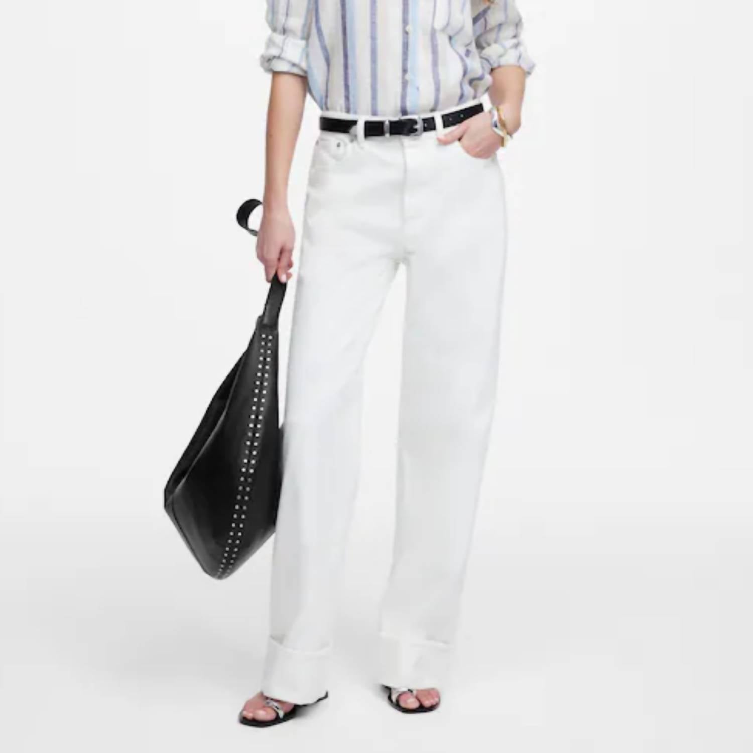 Madewell Women's Low-slung Baggy Jeans in tile white - women's jeans - detail view