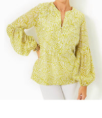 Lilly Pulitzer Long Sleeve Laurelie Top in jardin green zee bebe - women's blouse