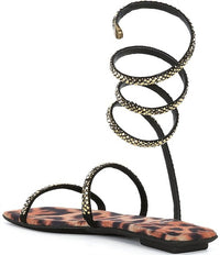 Jeffrey Campbell - Women's Slinked Rhinestone Print Ankle Wrap Flat Sandals