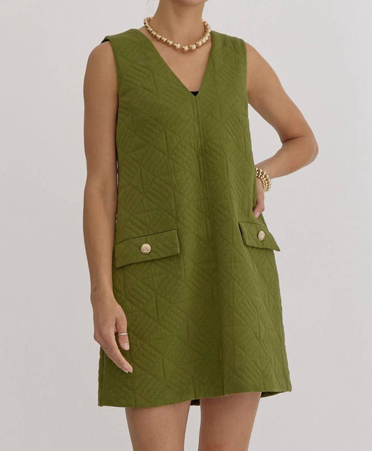 Entro - Textured V-neck Sleeveless Mini Dress