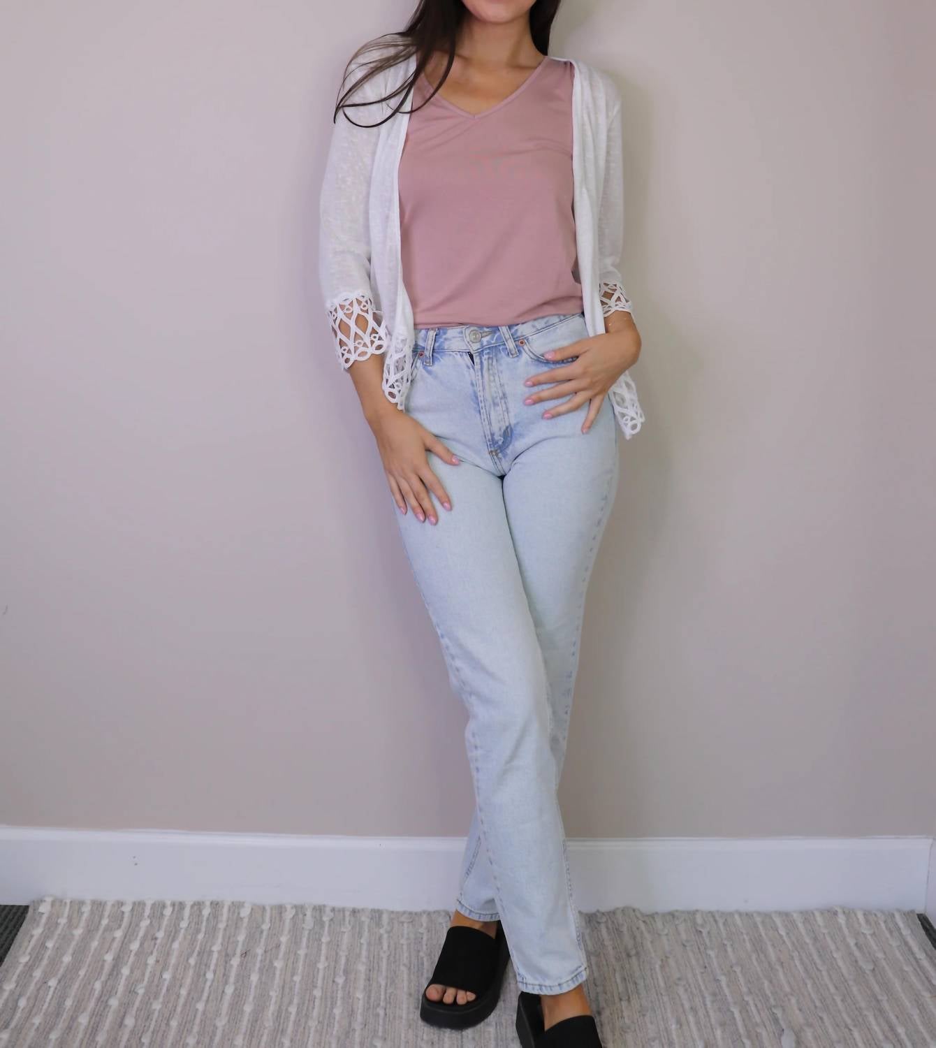 Papillon - Stretch Cardigan With Lace Trim