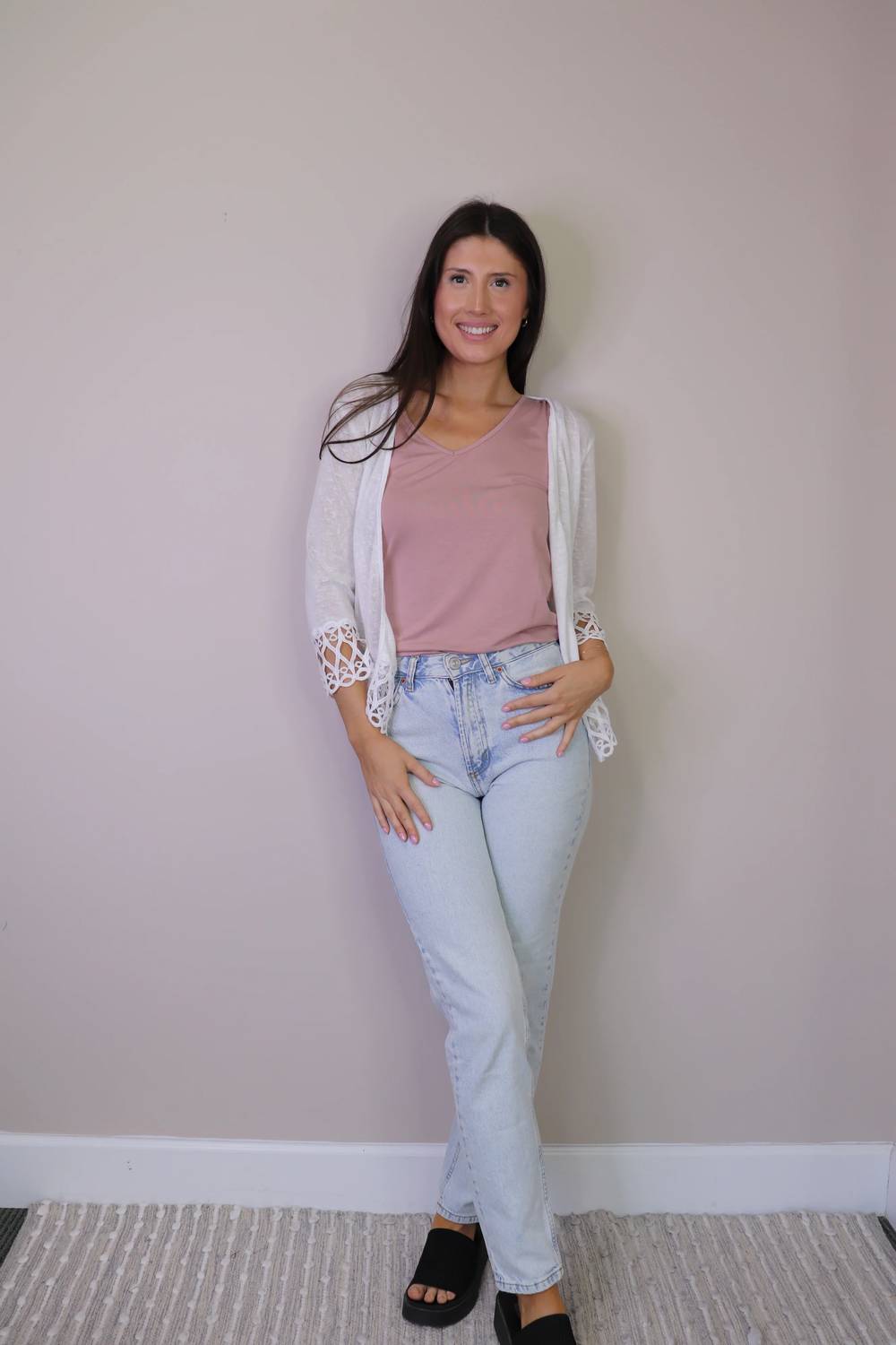 Papillon - Stretch Cardigan With Lace Trim