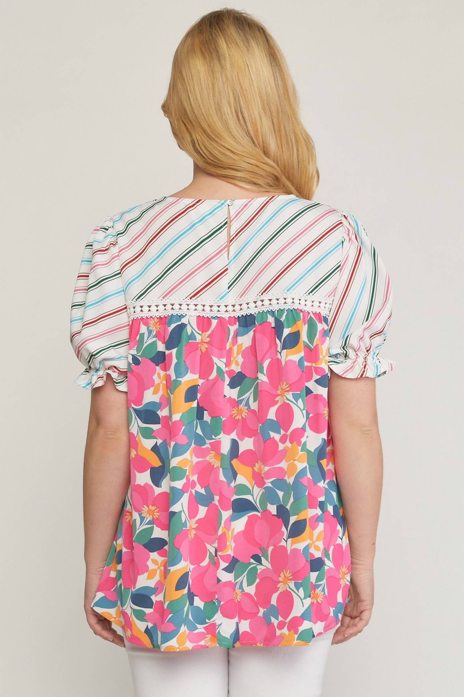 Entro - Mixed Print & Lace Blouse