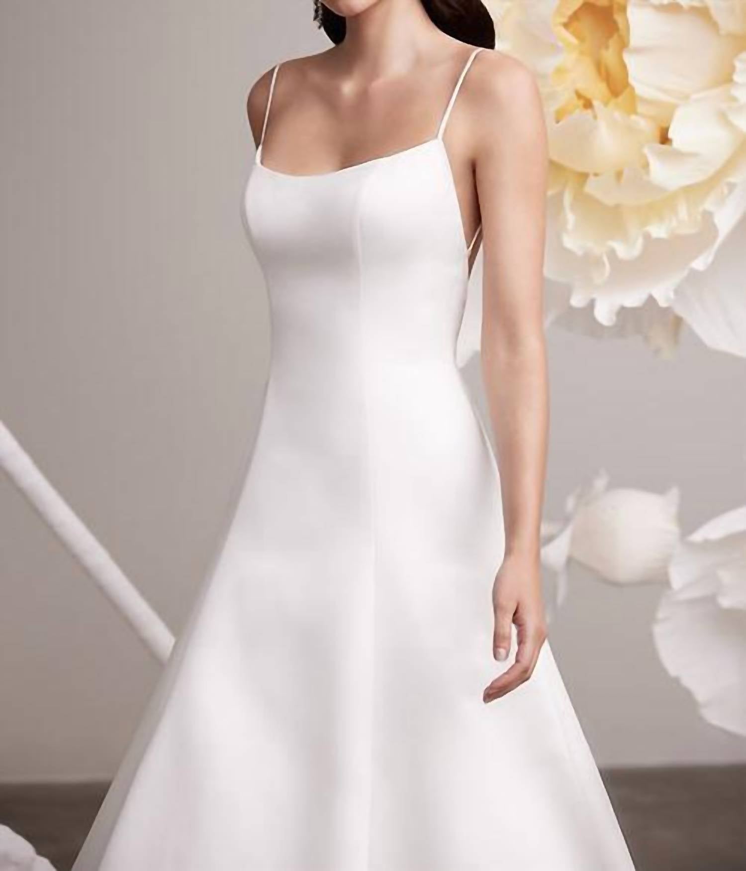 Mikaella Bridal Duchesse Satin Scoop Neck Wedding Dress in natural - women's dress - alternate view