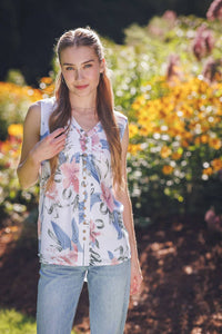 Papillon - Tropical Printed Crinkle Sleeveless Blouse