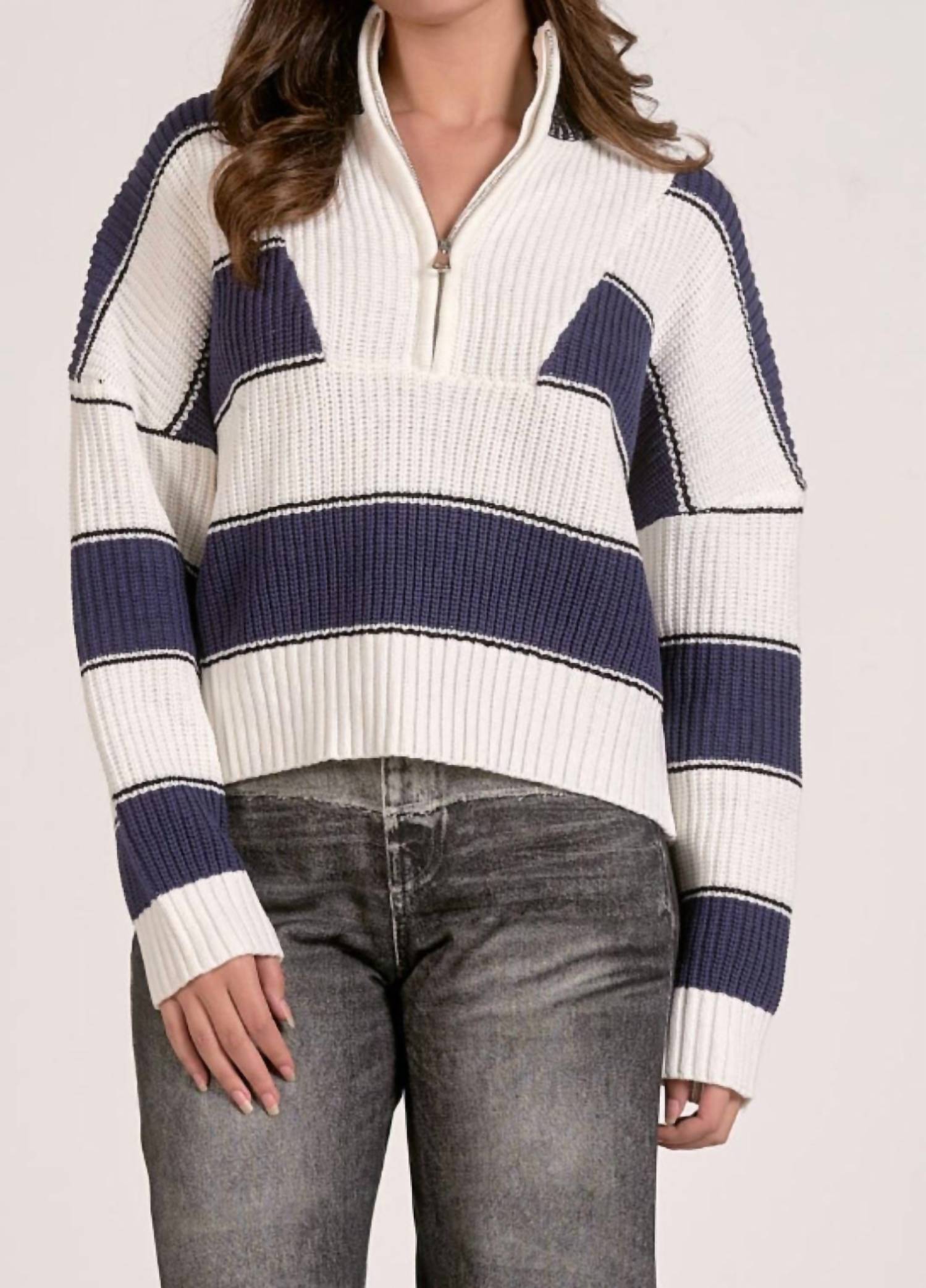 Elan - Quarter Zip Colorblock Sweater Top