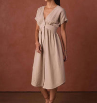 The Normal Brand - Kalo Guaze Deep V Button Midi Dress