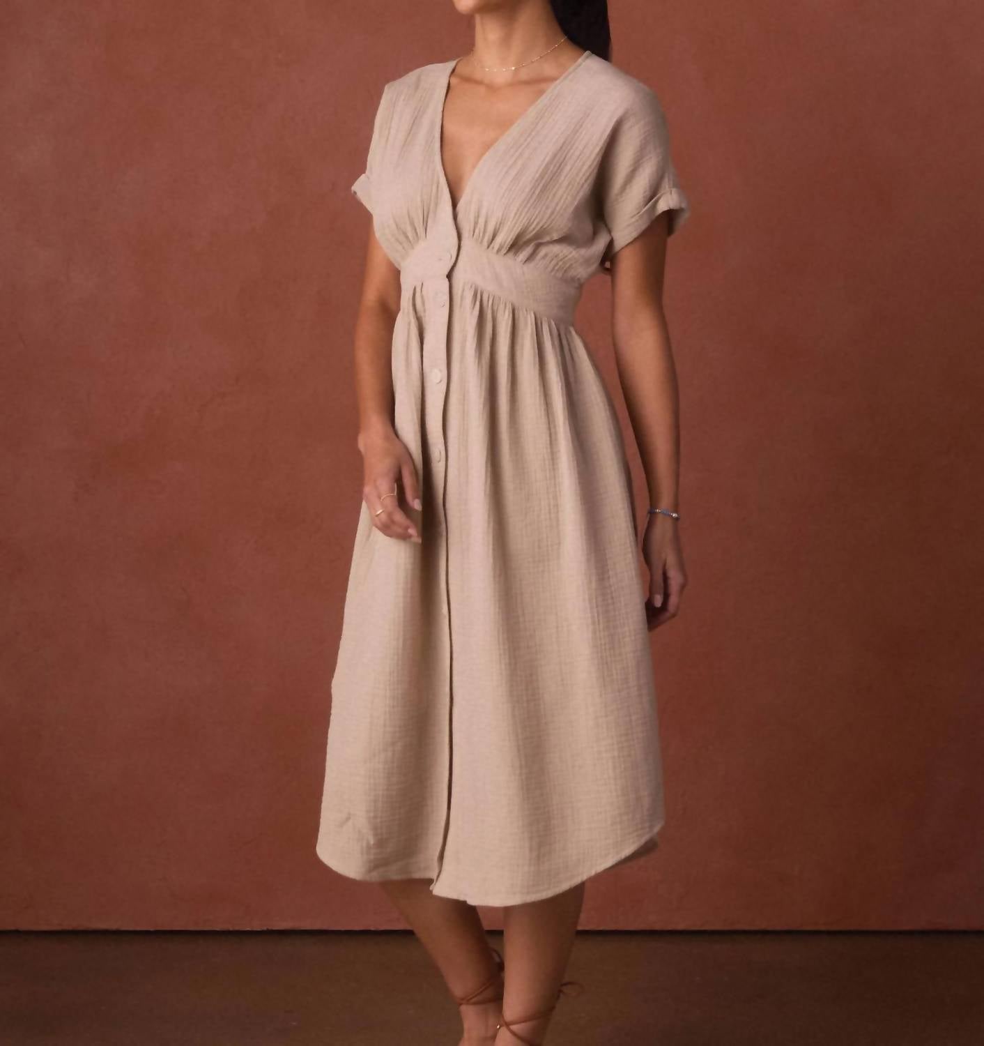 The Normal Brand - Kalo Guaze Deep V Button Midi Dress