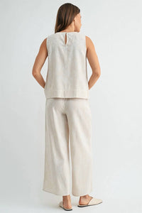 Fun 2 Fun - Stripe Floral Print Ankle Pants With Drawstring Waist