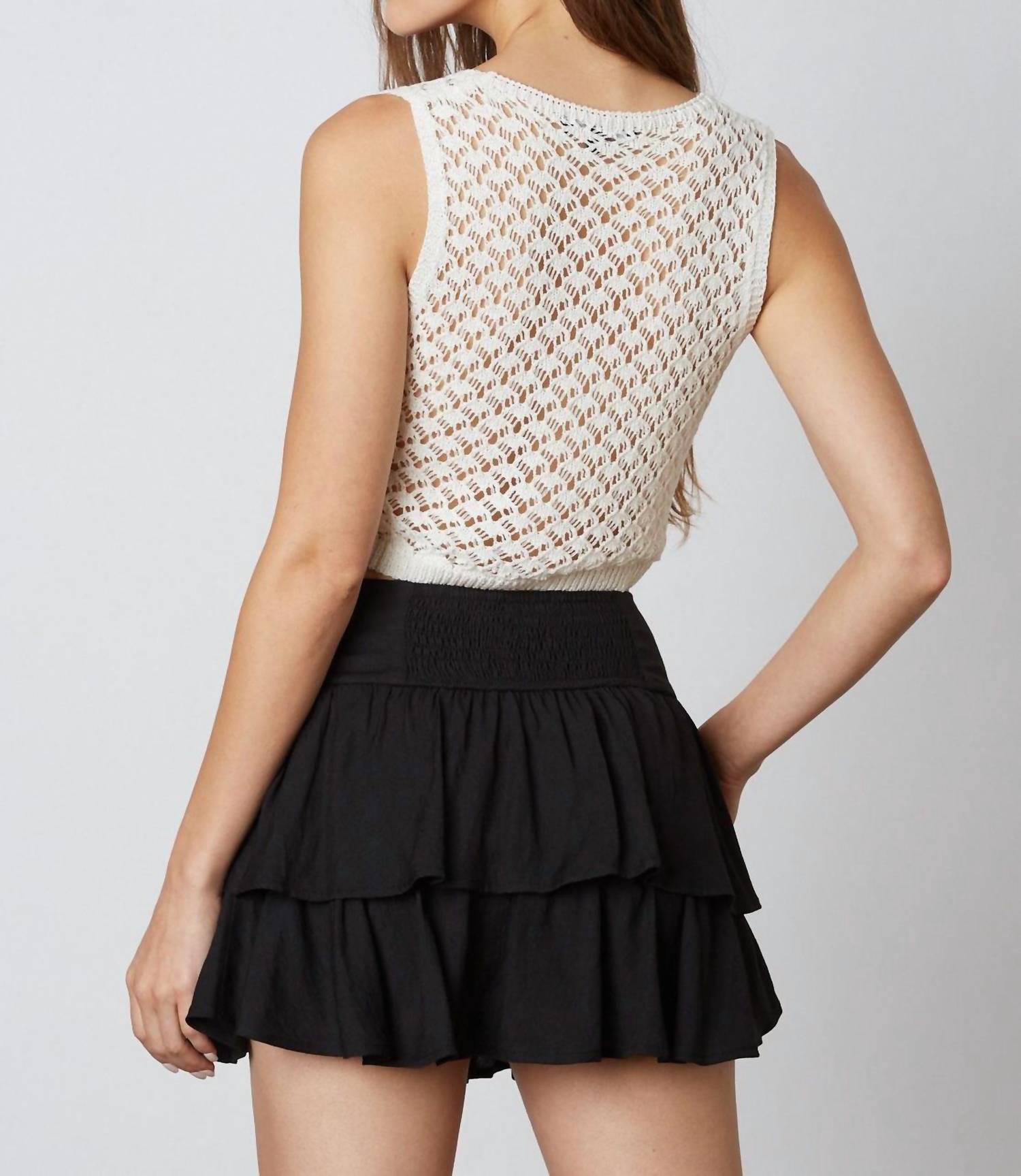 CLA Tiered Mini Skirt in black - women's skirt - detail view