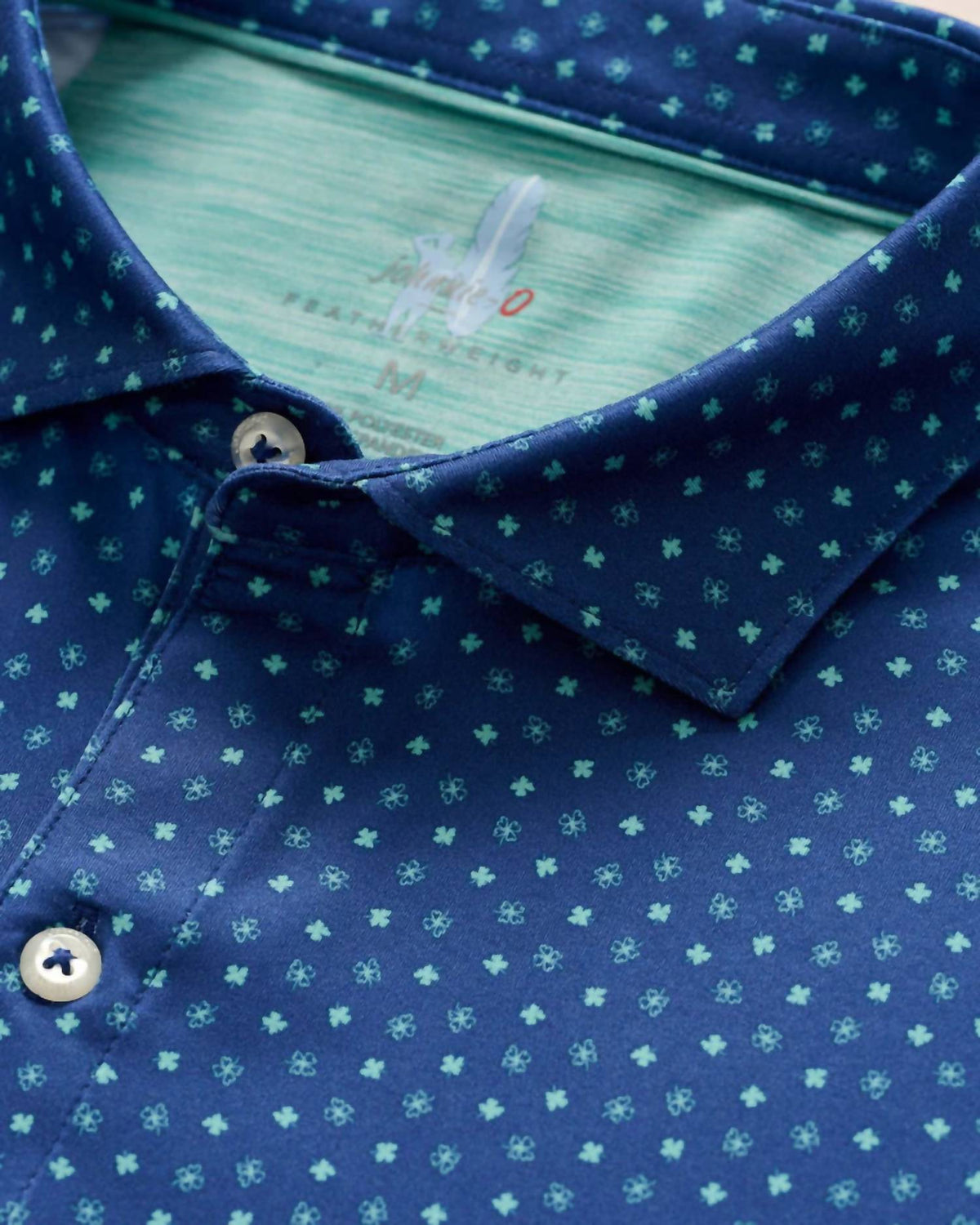 JOHNNIE-O Boy's Featherweight Performance Polo in shamrocks - kids' shirt - detail view