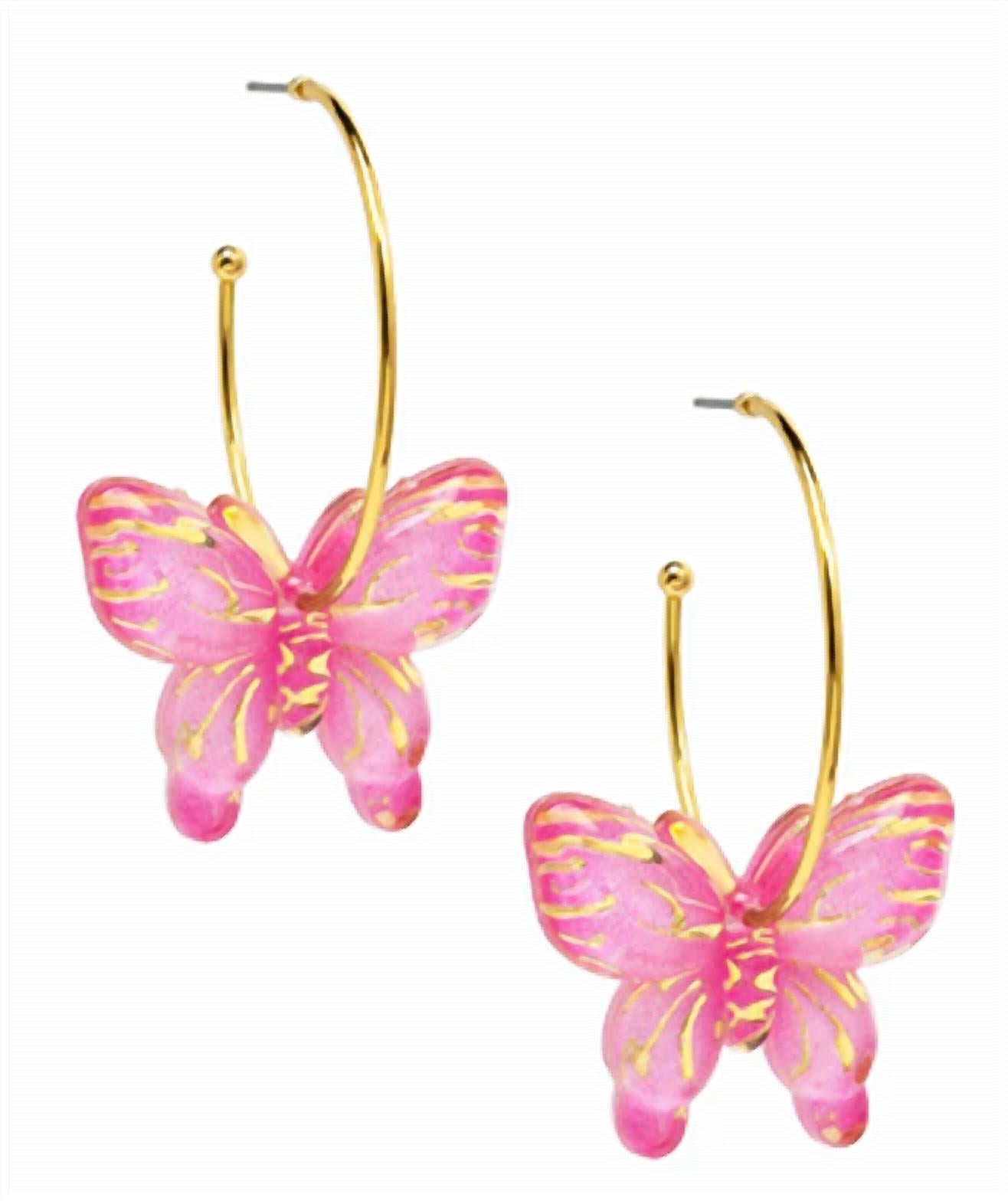 ZENZII Women's Butterfly Hoop Earrings in hot pink - women's jewelry